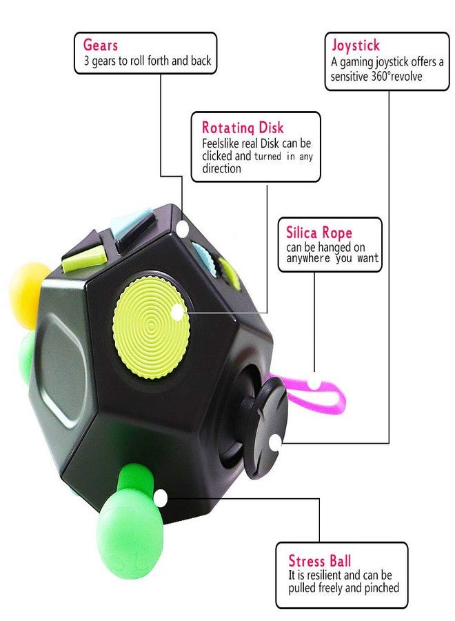 UOOEFUN Fidget Toys,Quality Dodecagon 12 Sided Cube Toys Relief Stress Anxiety and Depression Anti ADD, ADHD, OCD, Autism Boys Girls (Black & Mix Colors) - Image 4